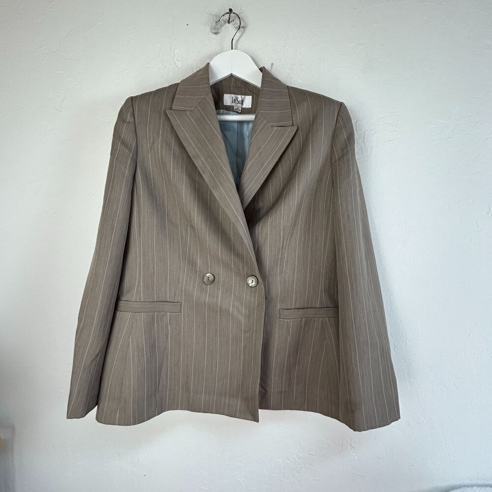 Le Suit Womens Pinstripe Double-Breasted Blazer Jacket Size 14 Business Career